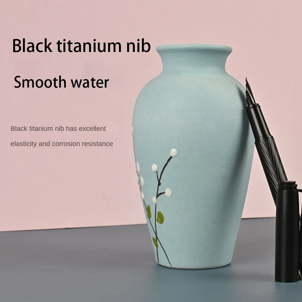 Pluma estilográfica samurái negra de punta de titanio, plumas de tinta suave recargables de 0,5mm, textura de árbol, suministros de escritura - imagen 3