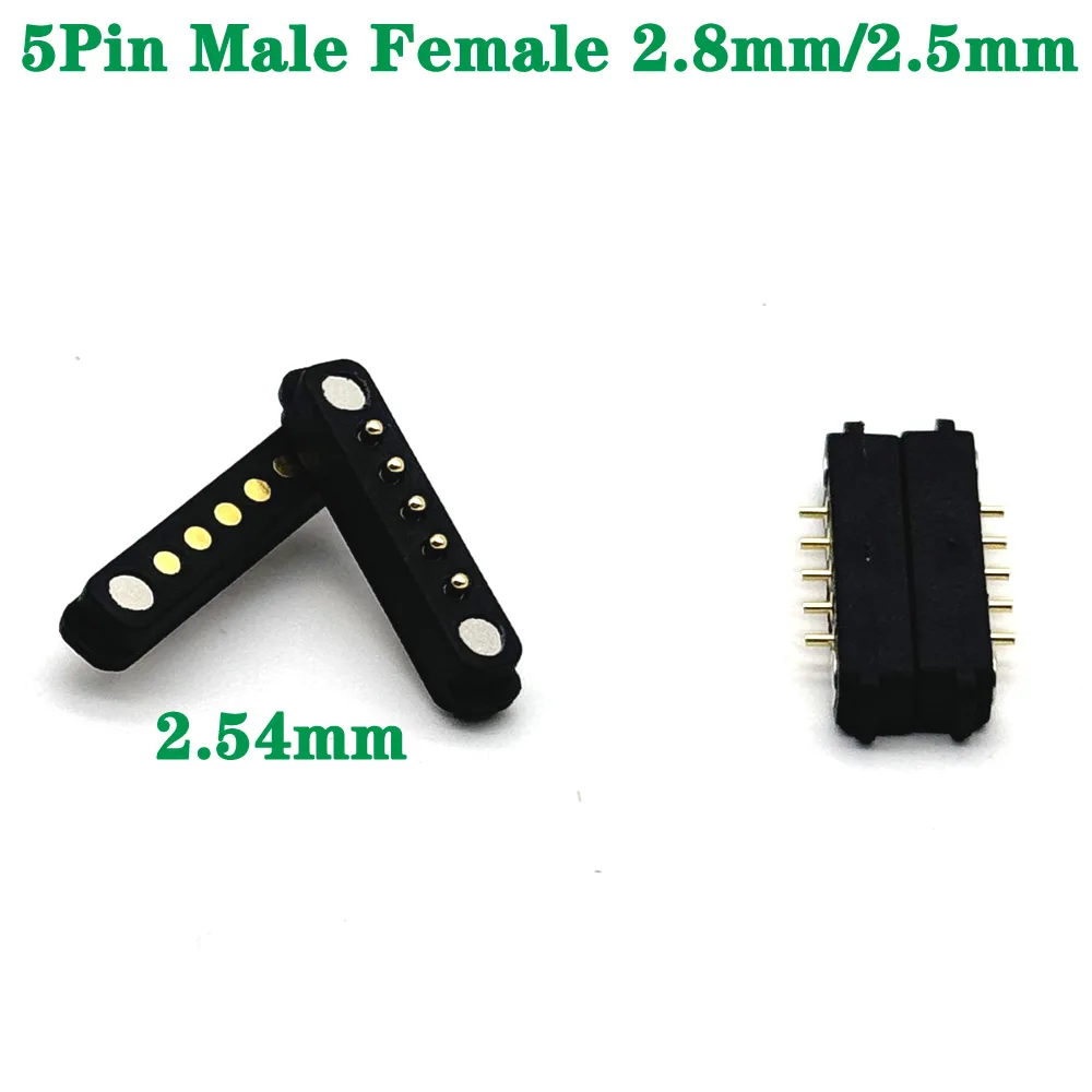 1 par de conectores magnéticos de 5 pines Pogo Pin 5 Pogopin macho hembra 2,54 MM conector magnético CC con resorte toma de corriente - imagen 2
