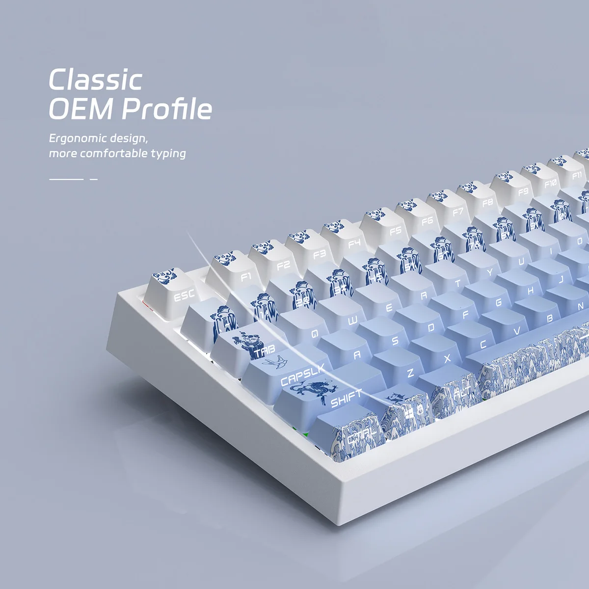 Teclas de doble disparo Pbt, tapa de tecla de porcelana azul y blanca, tapa de tecla de tinte Sub, retroiluminación lateral para interruptores MX, Teclado mecánico - imagen 2