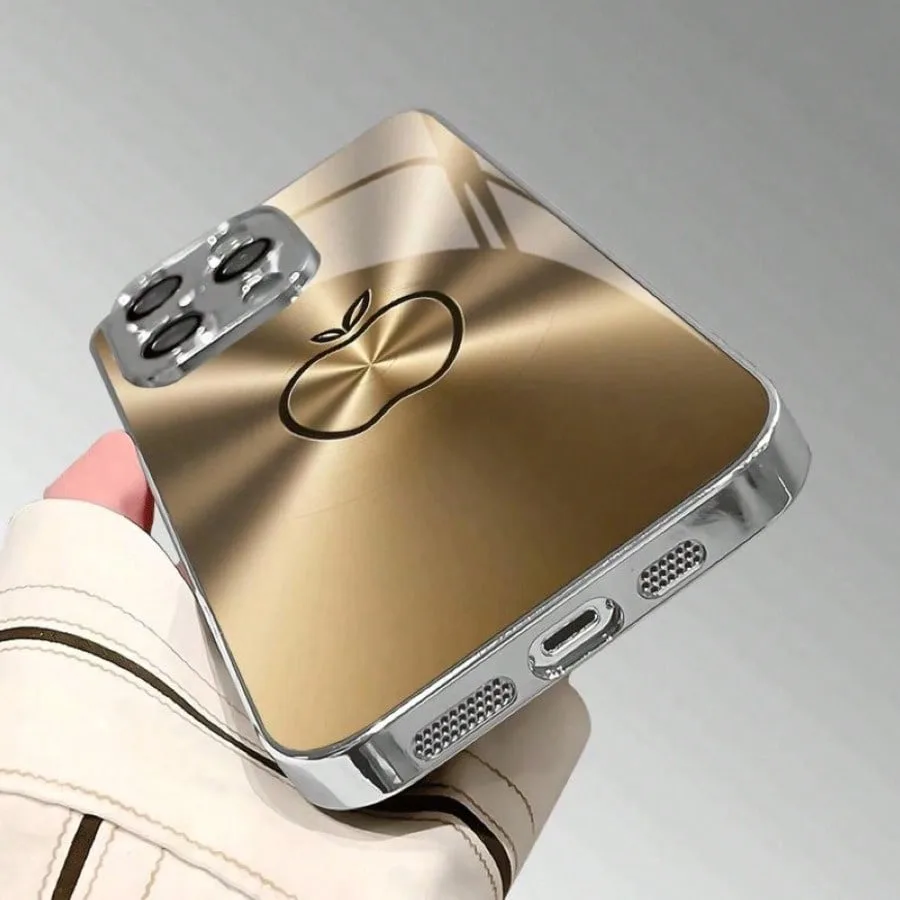 For iPhone Case for X/XS /XS MAX/XR / 11/12/13/14/15/16/17 Pro MAX Plating Silver “Golden apple” Toughened Glass Design - imagen 2