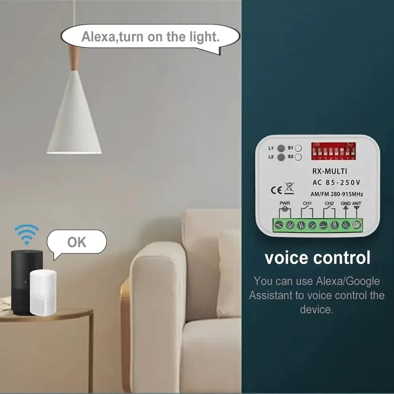 Interruptor Universal de 280-915MHz, receptor de Control remoto para puerta de garaje, WIFI, CA, CC, 9-30V, módulo de interruptor, relé, abridor de puerta - imagen 5