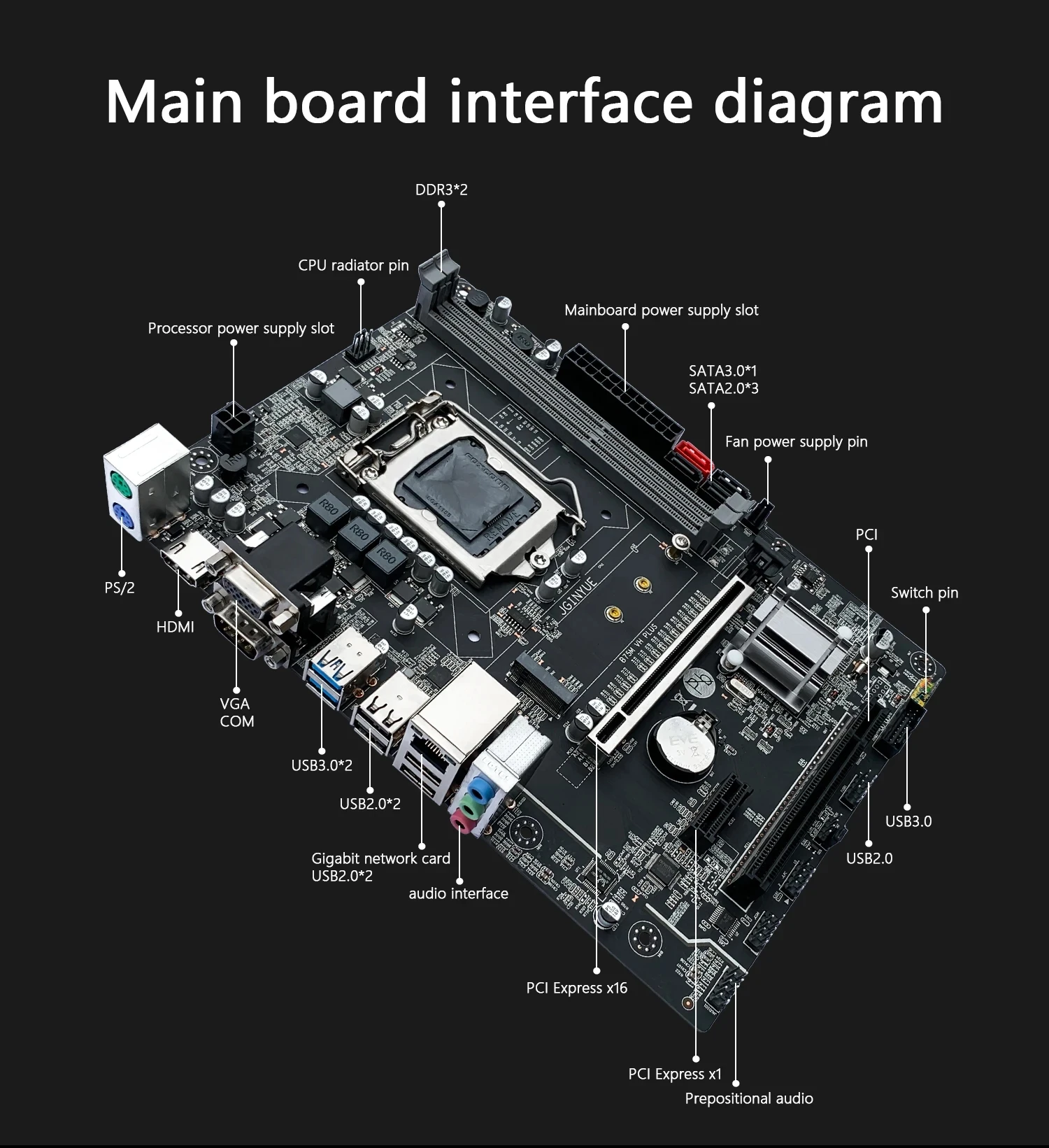 Placa base JGINYUE B75 LGA 1155 M-ATX Intel i3 i5 i7 E3 CPU DDR3 1600MHz 16GB RAM M.2 NVME SATA USB 3,0 VGA HDMI B75M-VH PLUS - imagen 5