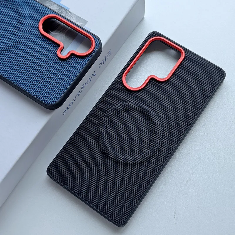 Para Samsung Galaxy S25 Ultra, S25 S24 Plus, S25 Edge funda magnética ELVEV tejido antihuellas PU funda dura de cuero para teléfono de PC - imagen 2