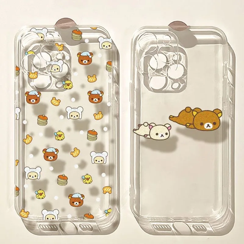 Funda de teléfono con bonito oso Rilakkuma de pantalla completa para Samsung S25 S24 S23 S22 S21 S20 FE Note20 Note10 Plus Ultra Lite TPU suave transparente - imagen 2