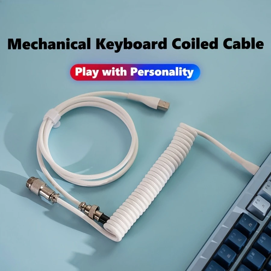 Cable USB-A a tipo C trenzado con resorte en espiral personalizado para teclados mecánicos con interruptor magnético, conectores duraderos de aleación de zinc
