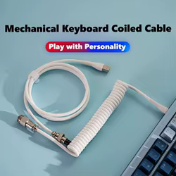 Cable USB-A a tipo C trenzado con resorte en espiral personalizado para teclados mecánicos con interruptor magnético, conectores duraderos de aleación de zinc