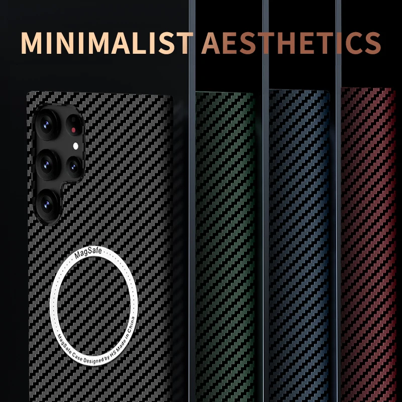 Funda de Kevlar Magsafe para Samsung Galaxy, carcasa trasera de fibra de carbono, carga inalámbrica magnética, S23, S22, S21 Ultra Plus, 5G - imagen 4