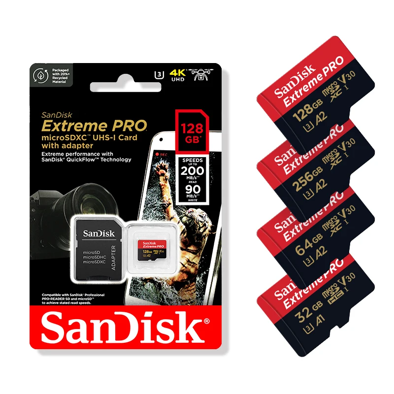 SanDisk-tarjeta Micro SD Extreme Pro Flash de 128GB, SDXC UHS-I, 400GB, 256GB, 64GB, U3 V30, adaptador de tarjeta de memoria TF para cámara DJI - imagen 2