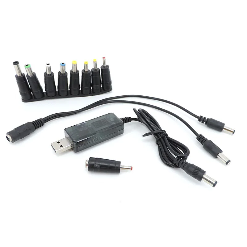 5,5x2,1 3,5mm USB Boost Line DC 9V 12 voltios 8 pines Cable convertidor voltaje transformador Led regulador de potencia para enrutador pantalla Led Q1 - imagen 2