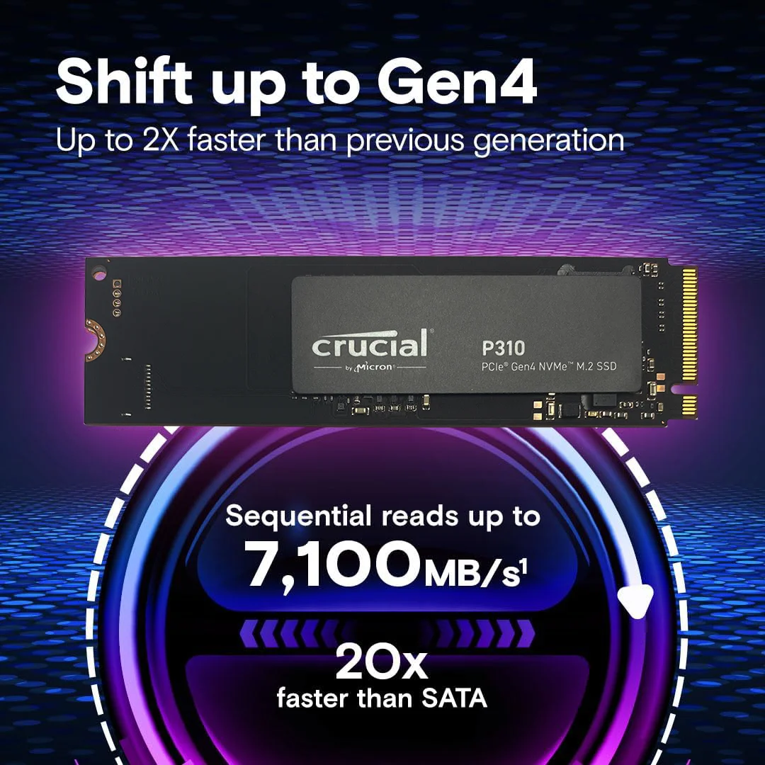Crucial P310 1TB 2280 PCIe Gen4 3D NAND NVMe M.2 SSD 500GB 2TB - Hasta 7,100 MB/s, unidad de estado sólido interna (PAQUETE OEM) - imagen 2