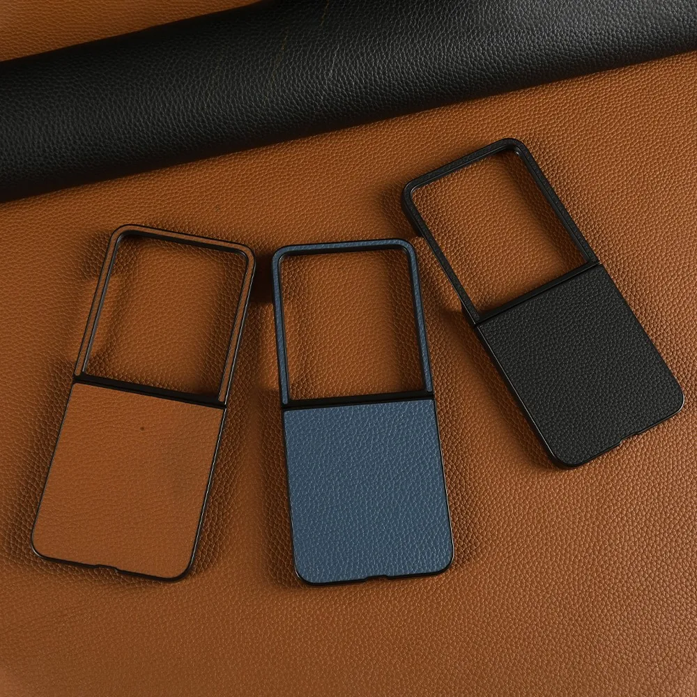 Funda de cuero genuino de lujo para Motorola Razr 50 Ultra, funda trasera con patrón de Litchi Razr50 - imagen 4