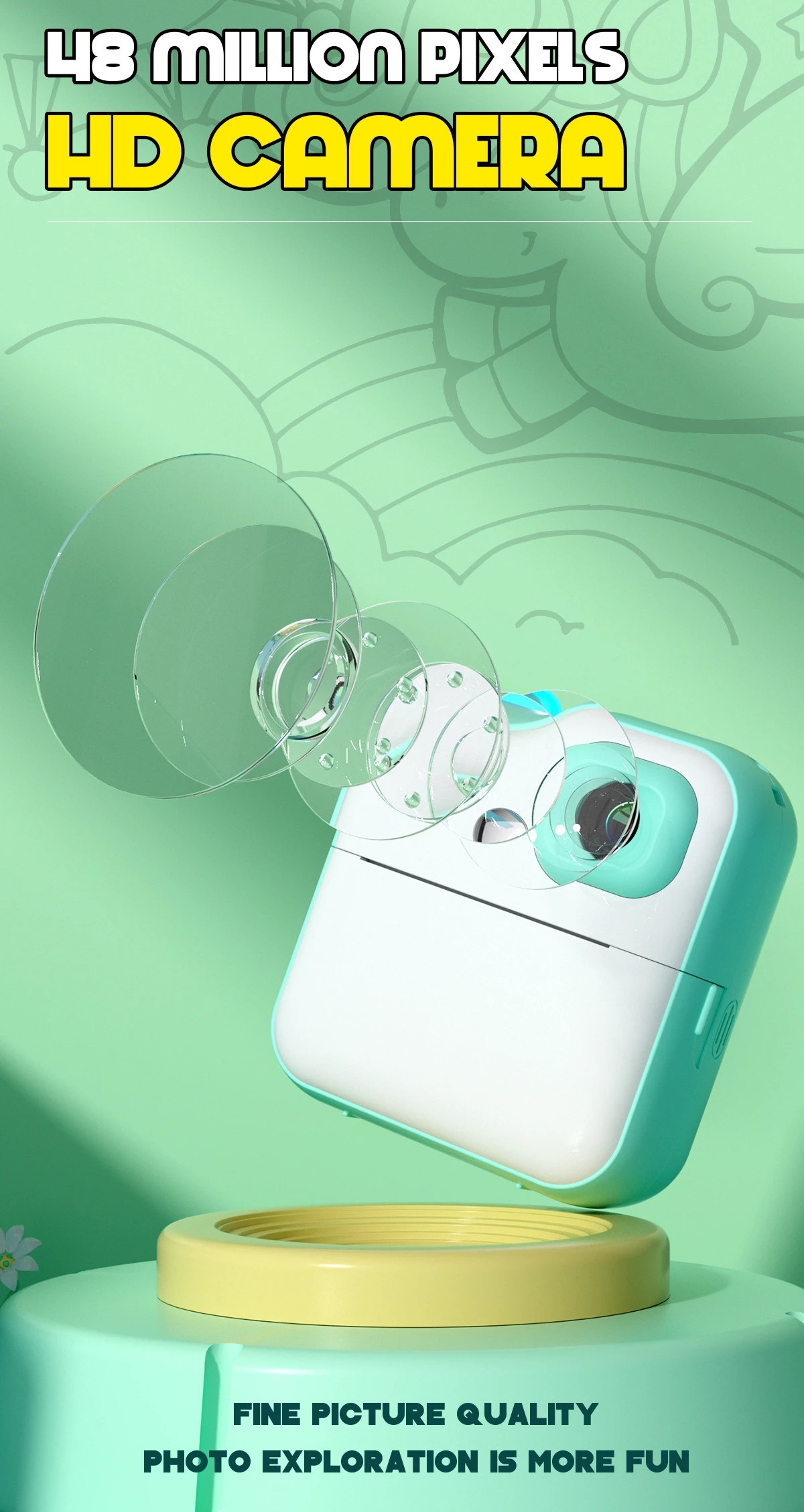 어린이용 인쇄 카메라, 어린이용 즉석 인쇄 감열식 프린터, 비디오 녹화, 디지털 HD 듀얼 카메라, TF 카드 퍼즐 게임, 생일 음악 플레이어, 선물 장난감, 남녀 공용, Q6 2.4인치 - imagen 4