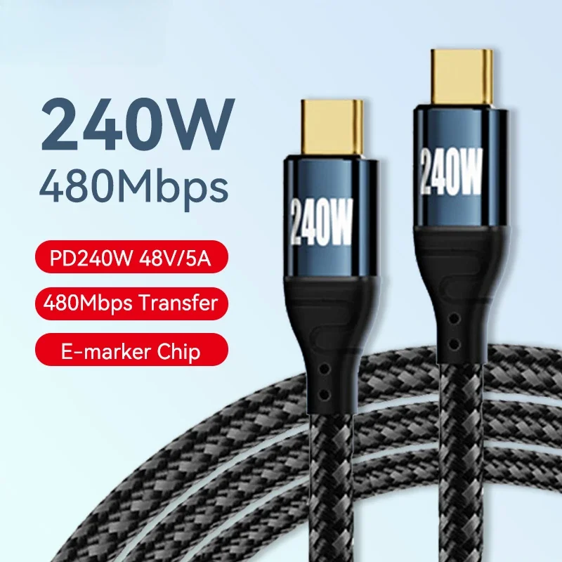 Cable cargador tipo C a USB C para MacBook Pro, Cable de datos de carga rápida, 5A, 240W, PD 3,1, 140W, 100W, QC4.0, Samsung y Huawei