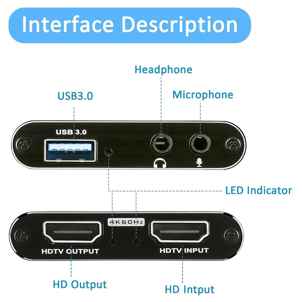 Tarjeta de captura de vídeo 4K HDMI compatible con USB 3,0 1080P 60FPS con salida de bucle para cámara, juegos de ordenador, transmisión en vivo OBS - imagen 3