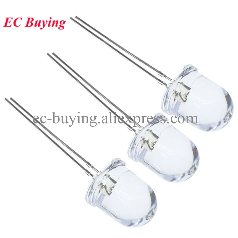 Lámpara LED de diodo emisor de luz redonda ultrabrillante, F10, 10mm, 5 colores, rojo, azul, amarillo, verde, blanco transparente, 20mA, 0,75 W, 10 unidades - imagen 2