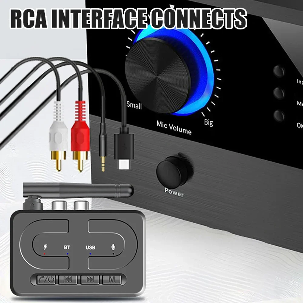 Receptor Bluetooth 6,0, adaptador de Audio inalámbrico, conector de 3,5mm, 2RCA, USB, estéreo HiFi, receptor de Audio Bluetooth para amplificador de altavoz de coche - imagen 3