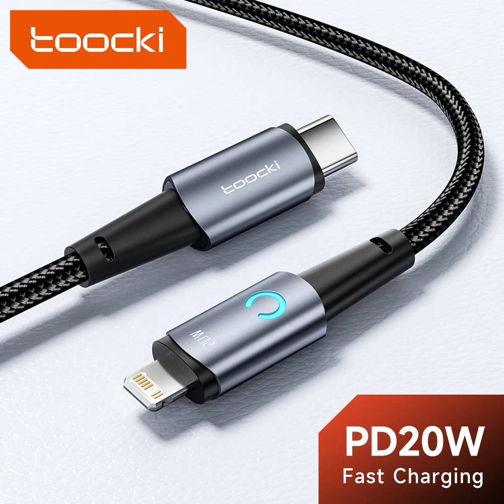 Toocki UBS Lightning Cable PD20W cargador de carga rápida tipo C Cable indicador LED para iPhone 14 13 12 Pro Max X XR Cable de datos USB