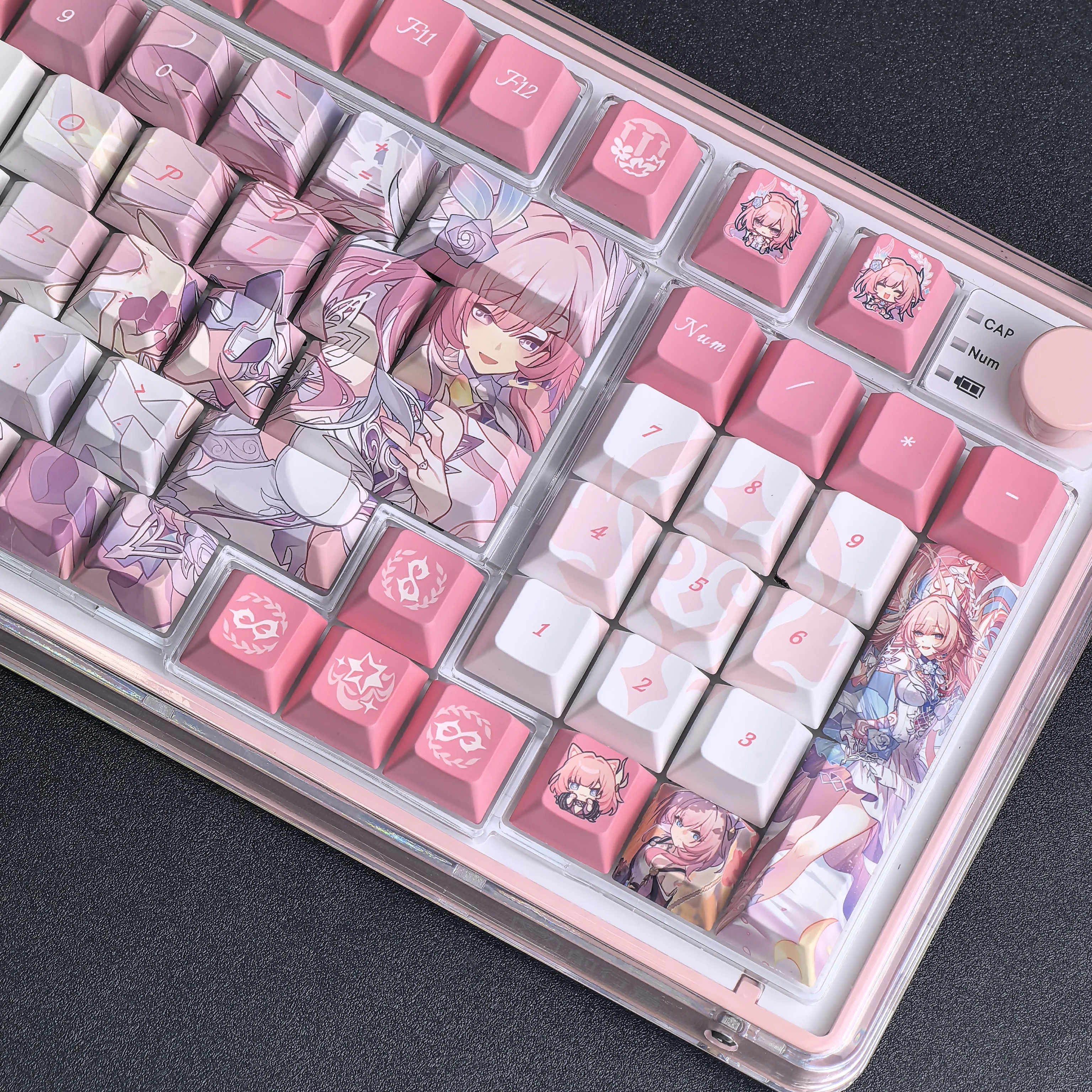 MAIMOOO Honkai Cyrene teclas Pink Cherry Pbt Anime/Manga estilo Aulaf75/F99 teclas de teclado personalizadas 124 teclas - imagen 4