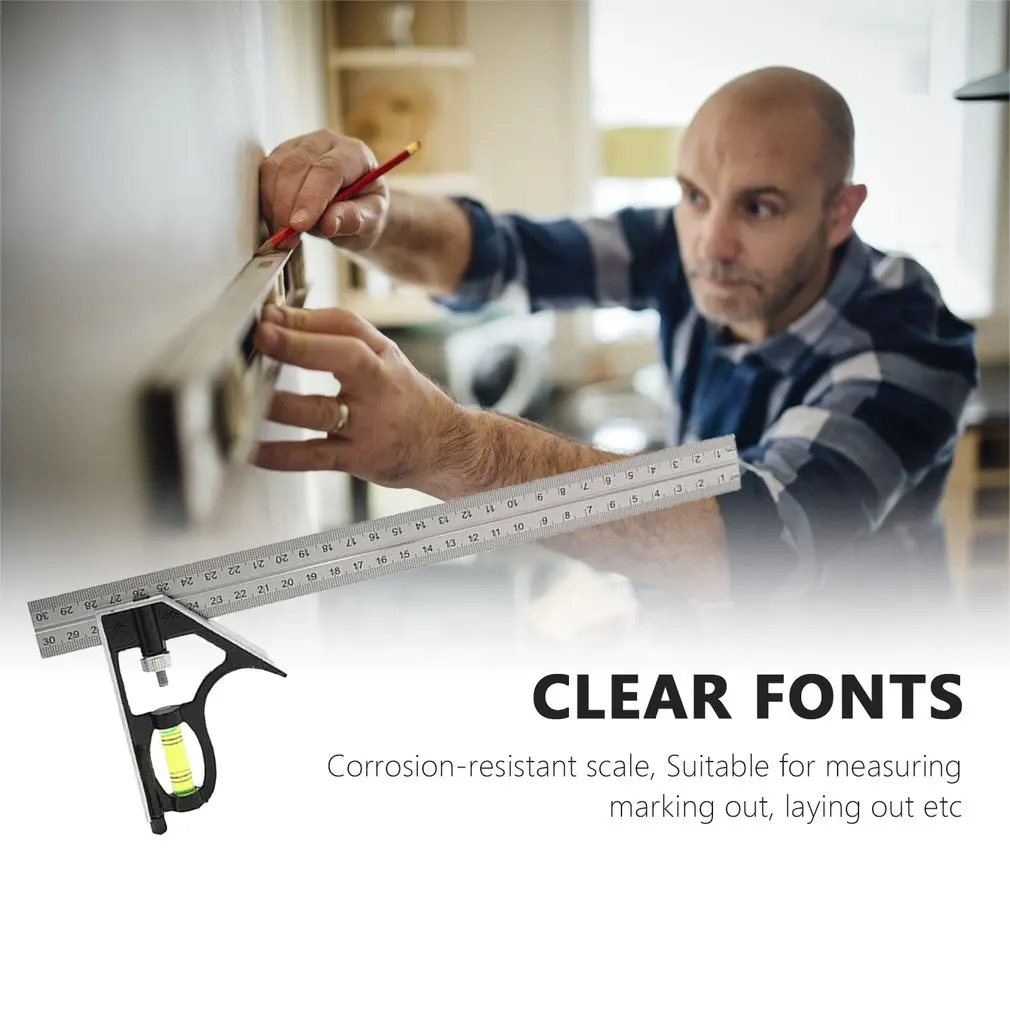 Regla de ángulo cuadrado de 300MM, combinación ajustable de 45/90 grados con nivel de burbuja, herramienta de medición de calibre multifuncional, envío directo - imagen 4