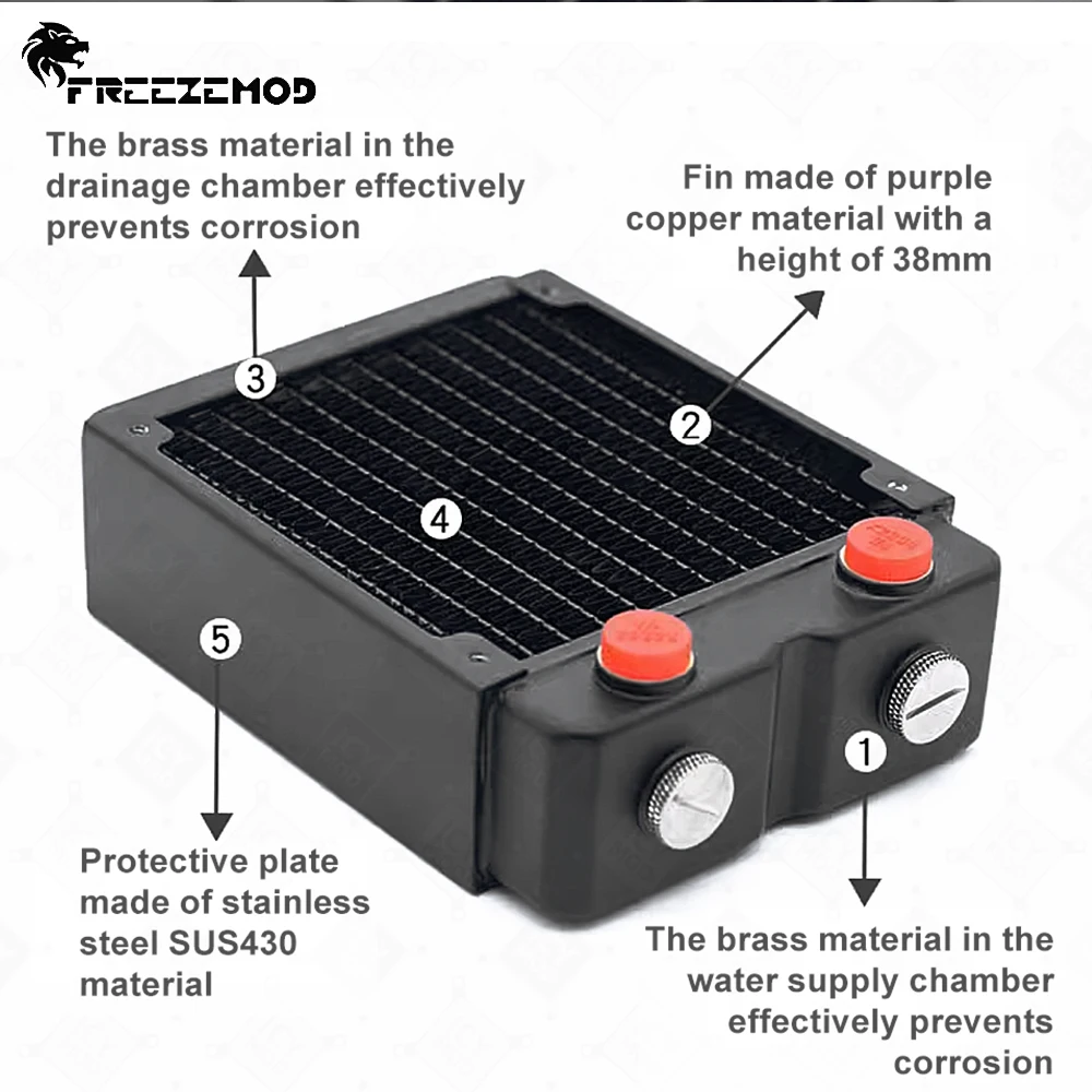 FREEZEMOD Radiador de cobre de 120 mm Rosca G1/4 de 45 mm de espesor * 5 con enchufe * 3 para instalar ventilador de 120 mm PC MOD refrigerado por agua - imagen 4