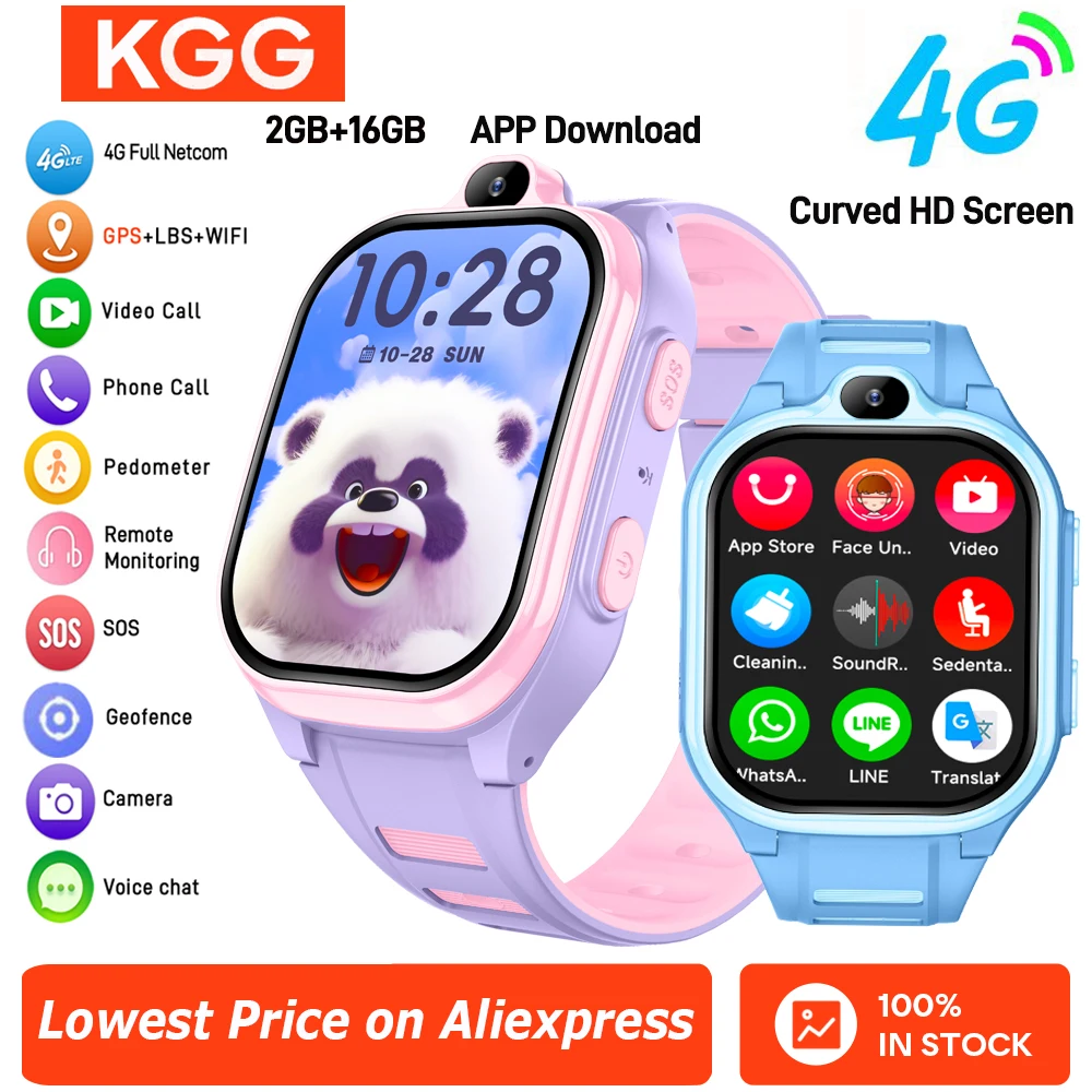 Reloj inteligente 4G para niños, 16G, GPS, WIFI, aplicación de videollamada, descarga, Monitor de reloj inteligente para niños, rastreador de ubicación, reloj de teléfono, regalos para niños y niñas