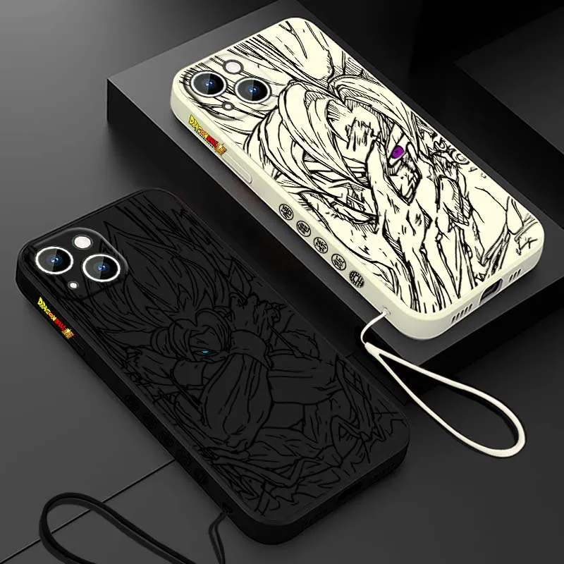 D-Dragon Ball Goku guapo para Apple iPhone 17 16 15 14 13 12 11 Air Mini Plus Pro Max cubierta de la caja del teléfono de la cuerda izquierda líquida