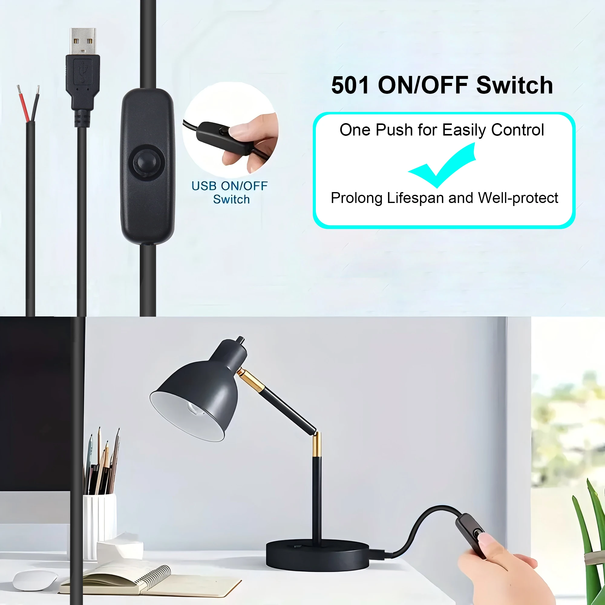 【LANO】nuevo USB 2.0 para abrir con cable de interruptor Micro 1,5 M cargador USB blanco con interruptor 501 Cable USB de encendido/apagado con interruptor - imagen 4