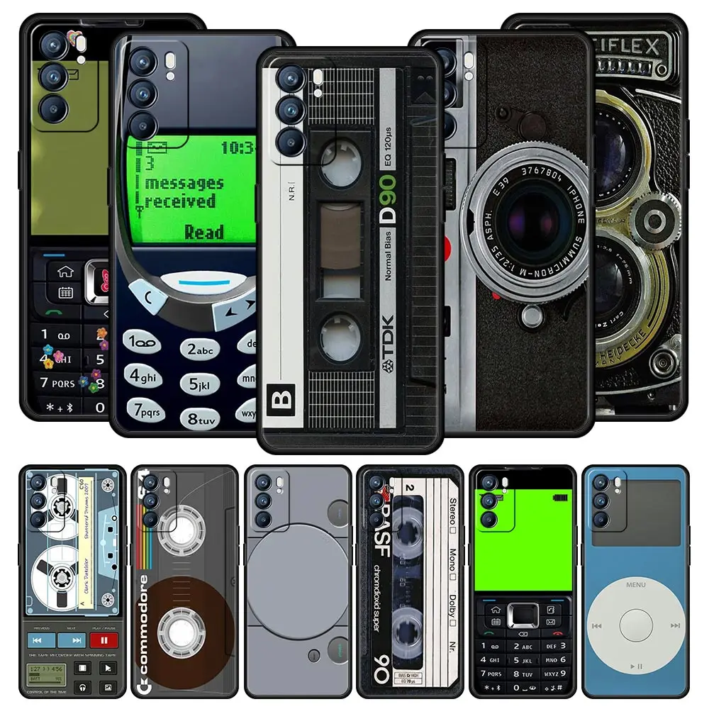 Funda Retro con cinta de Cassette Vintage para Oppo Reno8 Reno7 Reno6 Pro Plus A54 5G Find X6 X5 A53 A52 A9 A95 A17 A16 A76 A74 A57