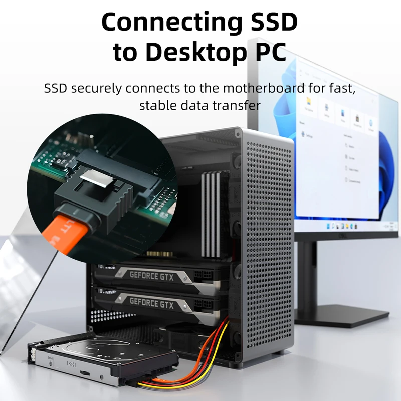 CABLETIME Cable de datos SATA 3,0 de 6Gbps a SSD HDD Cable de unidad de disco duro Sata3 Cable de transmisión rápida de ángulo recto para escritorio - imagen 4