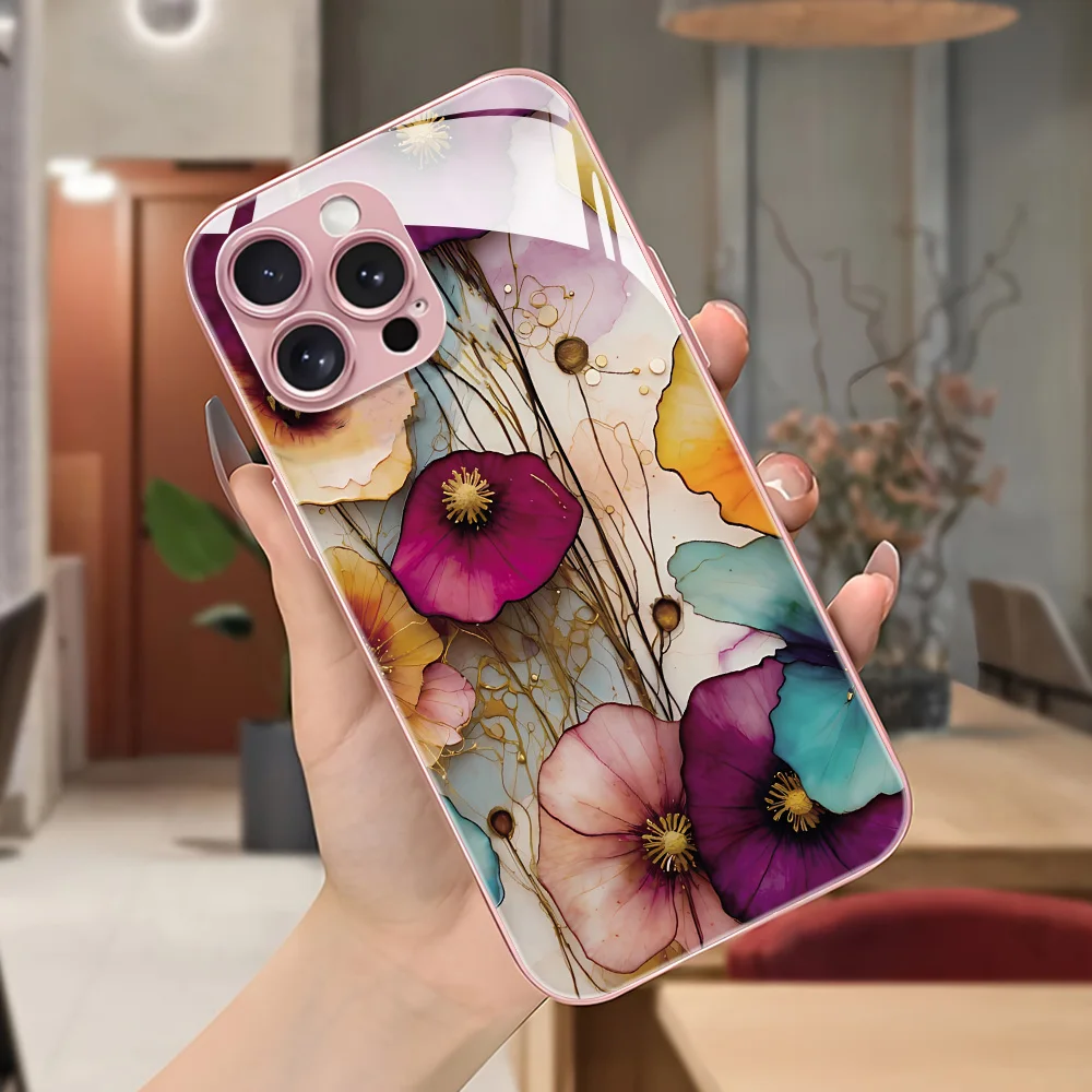 Funda de teléfono de vidrio templado para Samsung S24 Ultra Galaxy A56 5G A55 A54 S25 Plus S23 S22 Ultra S21 S20 FE A 56 Funda de flores - imagen 5