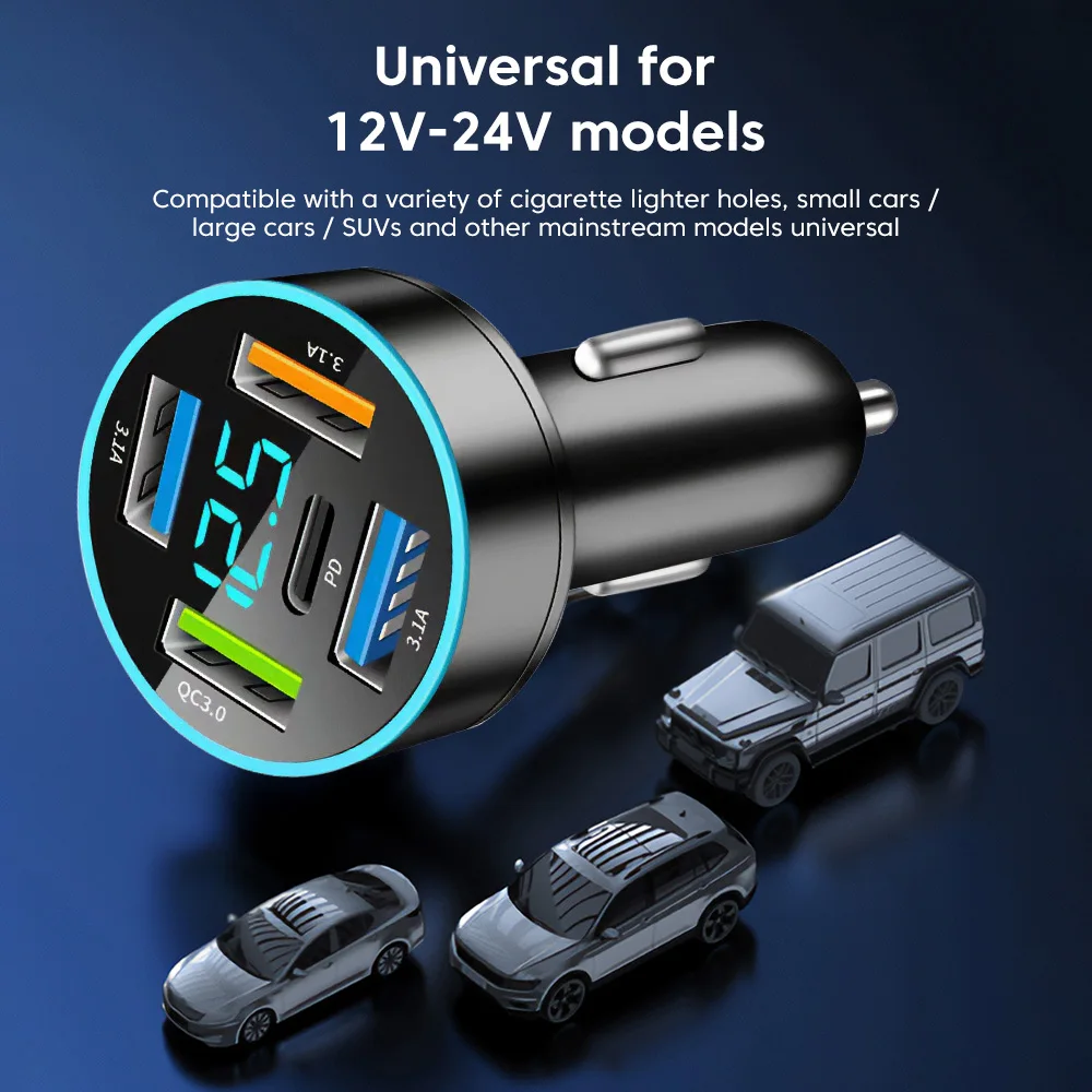 Olaf-Mini cargador USB para coche, adaptador de carga rápida tipo C PD, para iPhone, Xiaomi, Huawei, Samsung, QC 3,0, 66W, 5 puertos - imagen 3