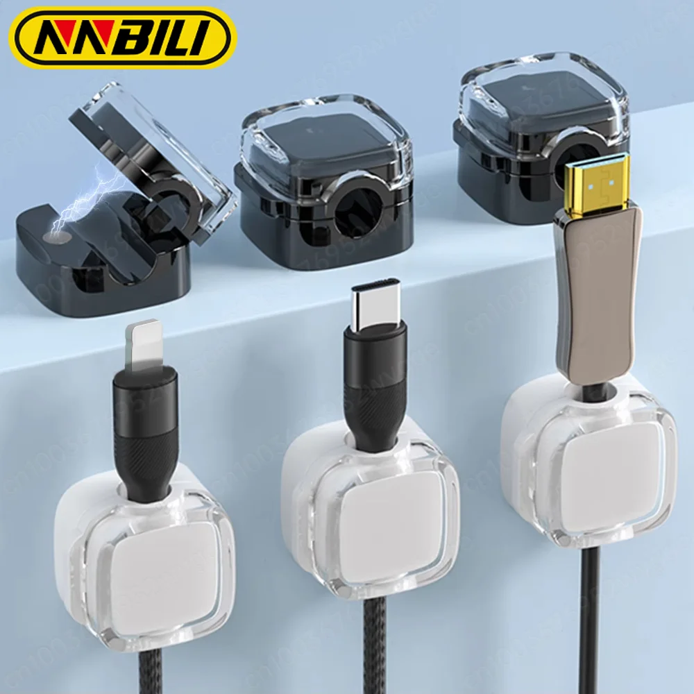 NNBILI colorido 6 uds Clips de Cable magnéticos soporte de Cable ajustable suave debajo del escritorio gestión de cables organizador de Cables