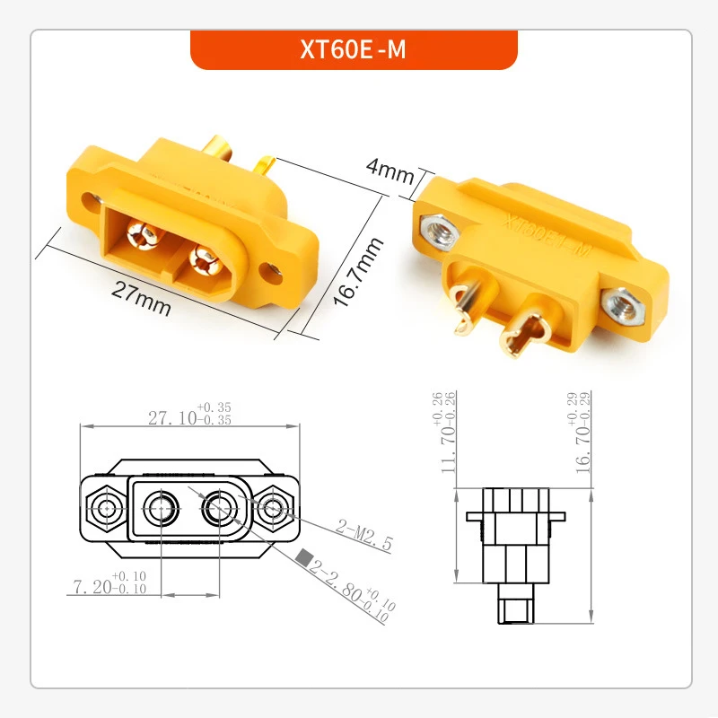 5 uds nuevo conector macho de XT60E-M con orificio para tornillo placa fija adaptador XT60 para Dron RC modelo de coche accesorios de batería DIY - imagen 4