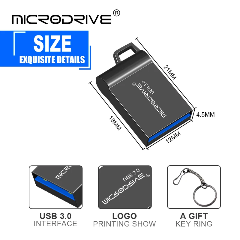 Mini unidad Flash USB 3,0 de alta velocidad, 16GB, 32GB, 64GB, 128GB, unidad colgante de Metal, unidad USB resistente al agua, bolígrafos de memoria con llavero - imagen 4