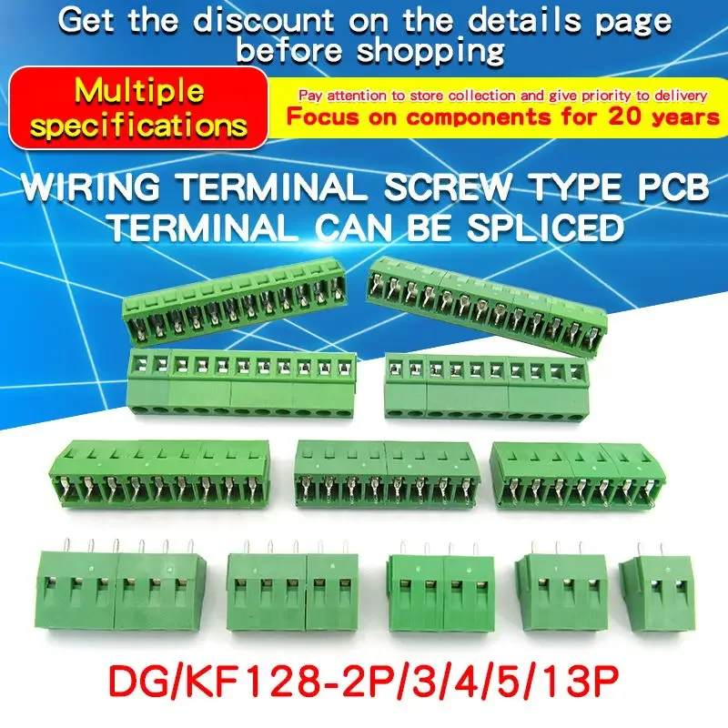 1 Uds KF128 5,08mm paso Mini PCB conector de bloque de terminales de tornillo para cables 2P 3P 4P 5P 6P 7P 8P 9P 10P 11P 12P 13P Terminal