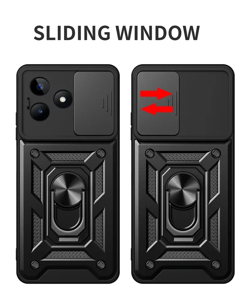 Funda de silicona para teléfono Realme C53 C33 C51 C35 C55 C63 C71 C67 C65 5G 4G, protección de cámara deslizante, armadura, cubierta de anillo de soporte magnético - imagen 5