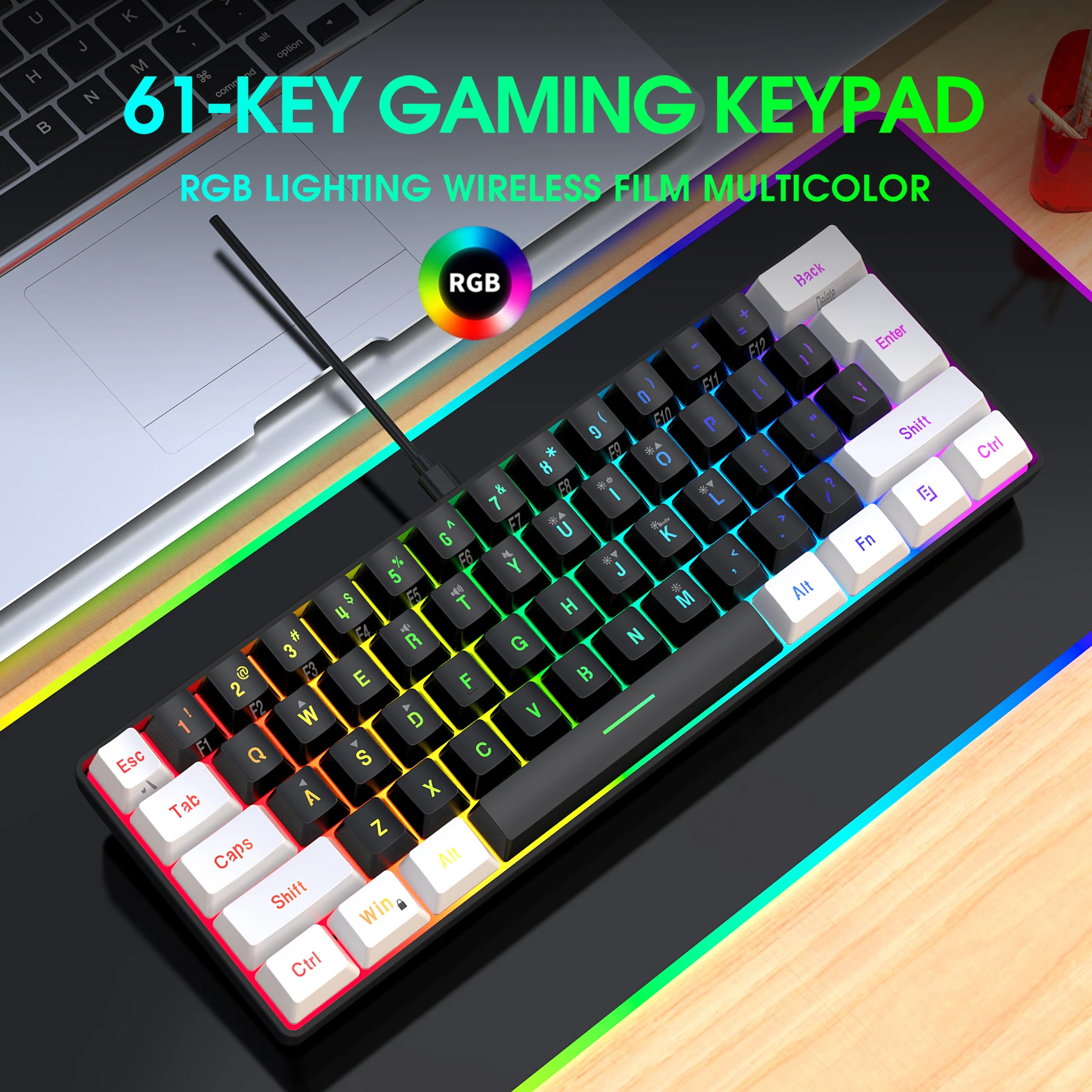 Teclado con cable y ratón RGB para juegos, 61 teclas, blanco y negro, Kit de oficina, retroiluminación, Combos para PUBG Gamer - imagen 5