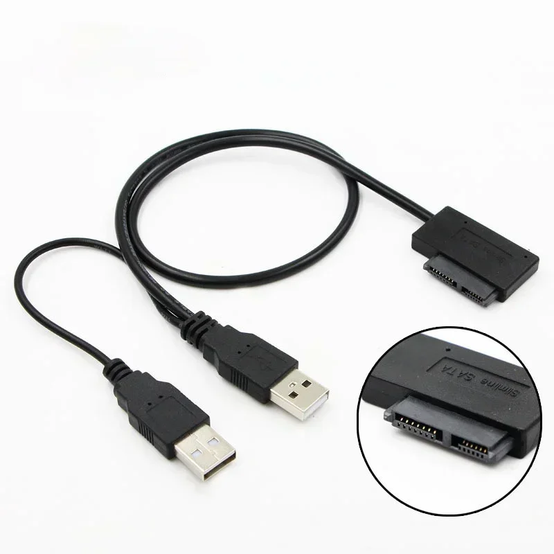Cable de unidad fácil SATA a USB2.0 de 7 + 6 pines, USB a SATA 13P, cable de unidad óptica para portátil