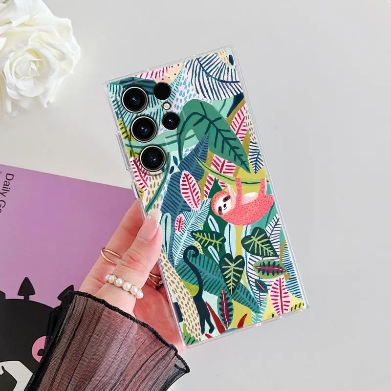 Funda de teléfono con estampado de jungla Tropical, leopardo, perezoso, selva tropical, gato, para Samsung Galaxy S24 S23 Ultra S22 S20 Plus S21 FE, Fundas transparentes - imagen 5