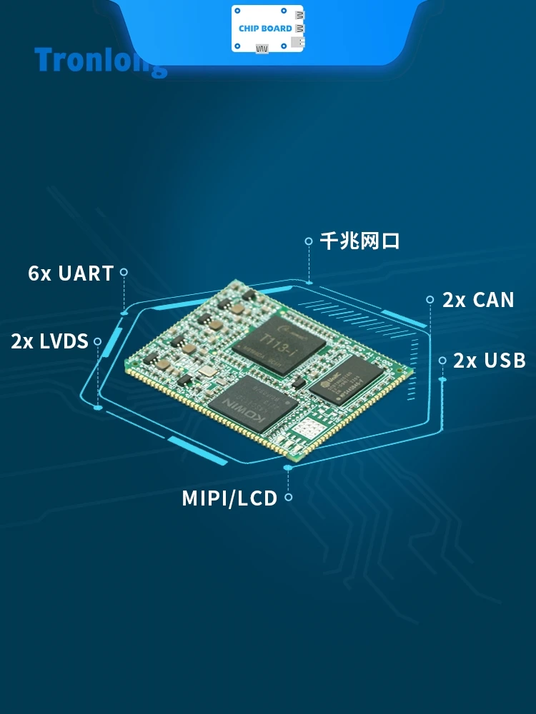Placa central Tronlong T113-I - Allwinner T113-S3 1.2GHz Dual-Core A7 + RISC-V, industrial - imagen 4