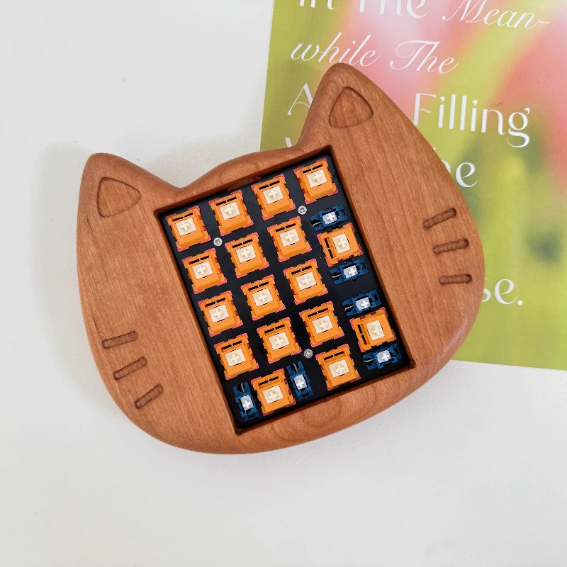 Kit de teclado mecánico de gato bonito, inalámbrico por Bluetooth, madera de cerezo, modo Dual, intercambio en caliente, 17 teclas, Kit de teclado para juegos personalizado, regalo - imagen 3