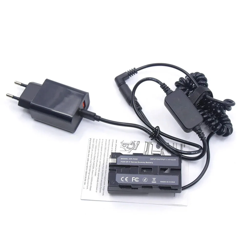 Batería simulada de NP-F, acoplador de resorte compatible con DK-415, cargador PD, Cable de alimentación USB tipo C para Sony HXR-NX5, F550, F750, F770, F960, F970 - imagen 2
