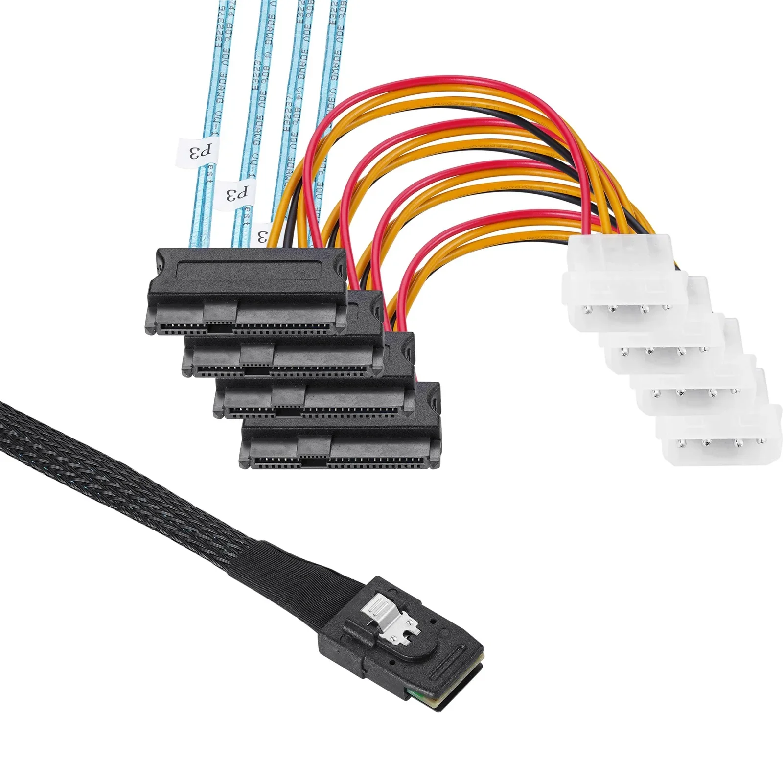 Cable Mini SAS SFF 8087 a 4 SFF -8482 Cable de datos de disco duro de alimentación grande de 15 pines SFF-8087 Host a 4 SAS Cable SFF8482 de 29 pines - imagen 5