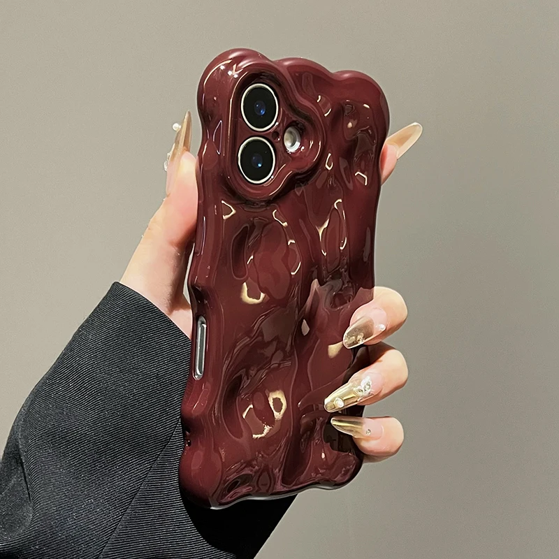 Funda con patrón de onda brillante de color rojo vino para iPhone 16 Pro Max 17 Air 15 13 14 12 11 16 Plus, carcasa de teléfono de TPU a prueba de golpes - imagen 2