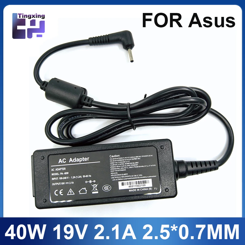 Adaptador de cargador de ordenador portátil de CA de 19V 2.1A 40W 2,5*0,7 MM para ASUS Eee 1001Px PC X101CH R051PX N17908 ADP-40PH fuente de alimentación