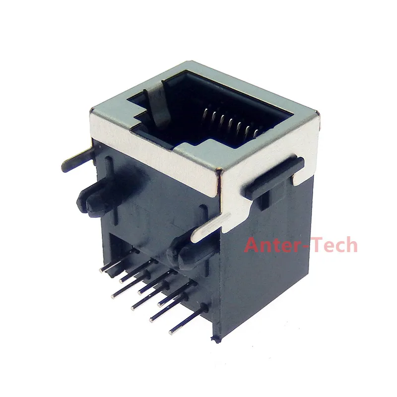 Toma de red sin iluminación RJ45/18,3, pines de montaje horizontales PCB 8P8C, interfaz Ethernet blindada, módulo de Internet de red de 90 grados - imagen 2