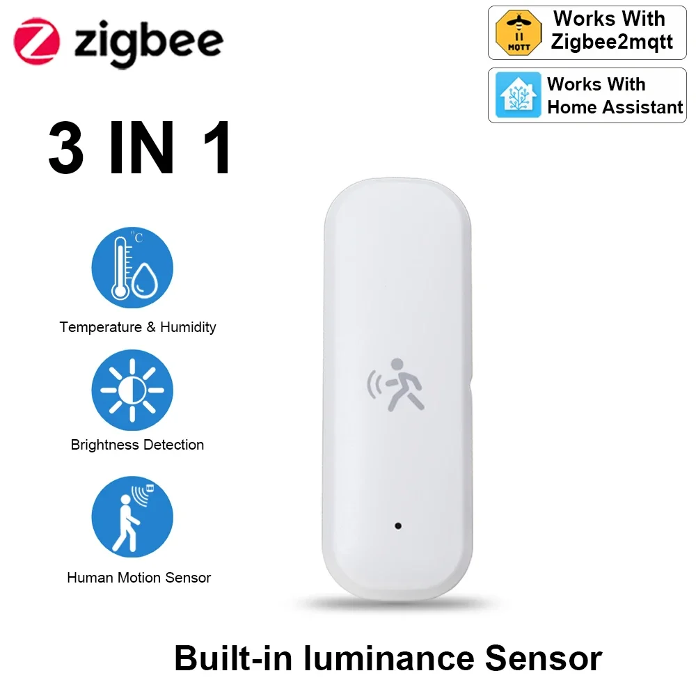 ZigBee-Detector de Sensor de movimiento Pir inteligente, Sensor de temperatura y humedad, seguridad antirrobo, funciona con asistente doméstico