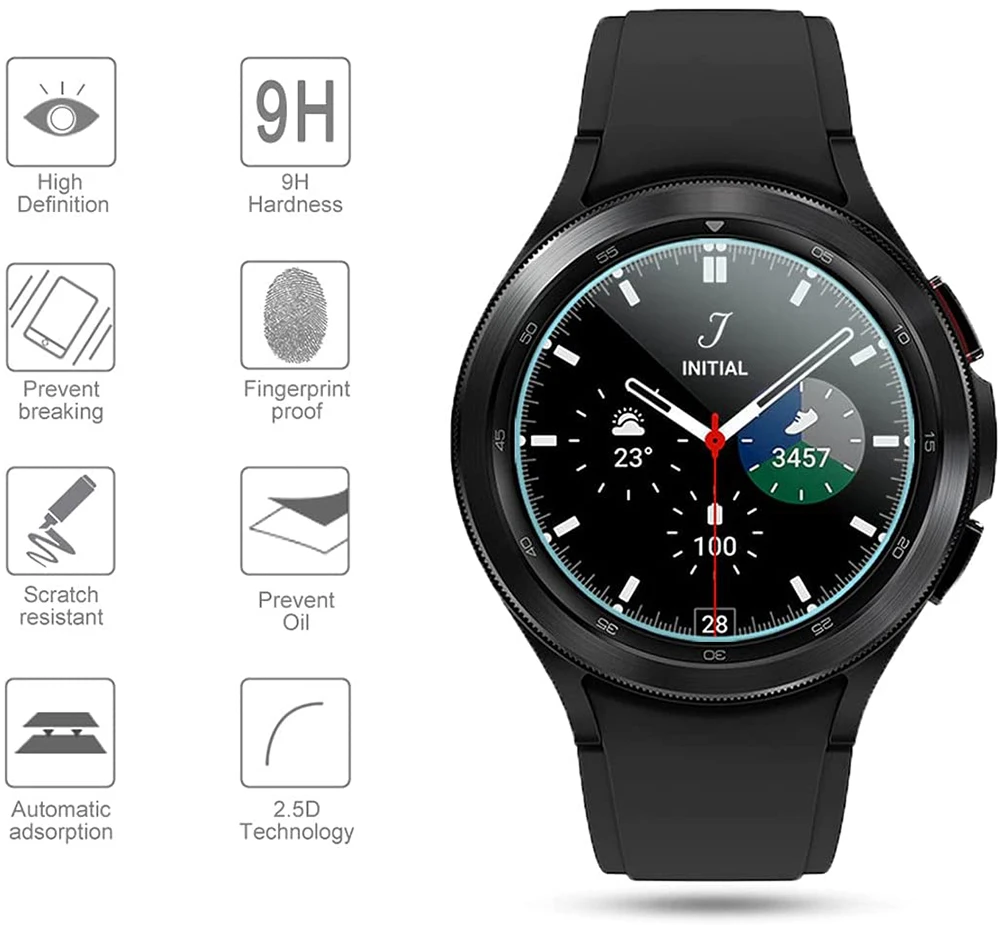 Película de vidrio templado para Samsung Galaxy Watch 4 Classic, Protector de pantalla transparente de 42mm y 46mm, 40mm y 44mm, 4 unidades - imagen 4