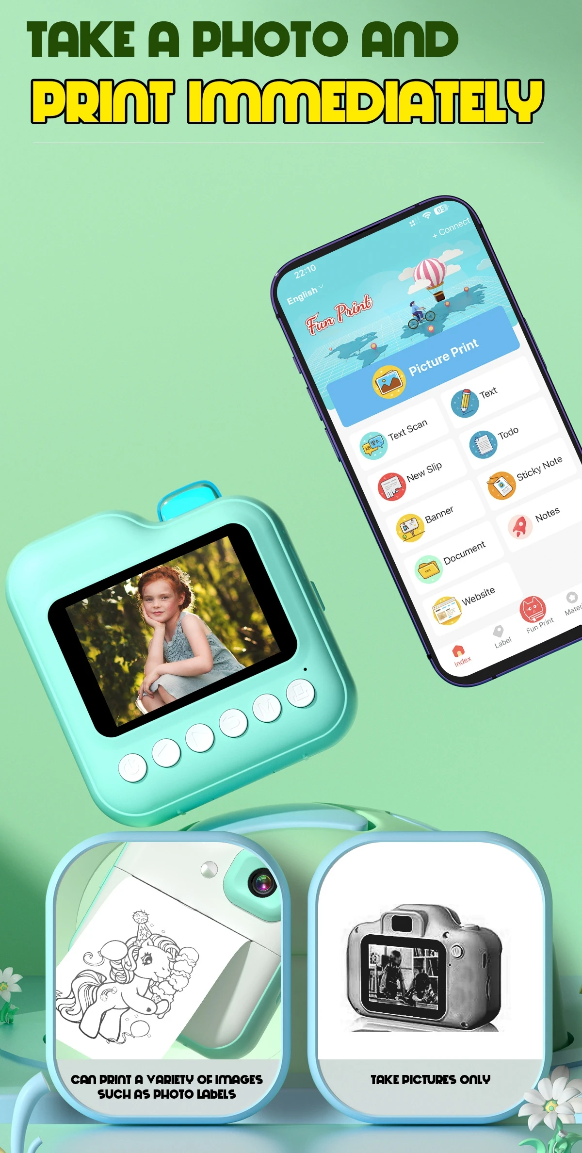 어린이용 인쇄 카메라, 어린이용 즉석 인쇄 감열식 프린터, 비디오 녹화, 디지털 HD 듀얼 카메라, TF 카드 퍼즐 게임, 생일 음악 플레이어, 선물 장난감, 남녀 공용, Q6 2.4인치 - imagen 3