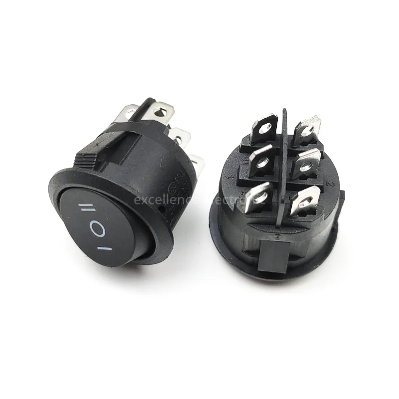 5 uds KCD1-206 interruptores basculantes redondos de 23mm 3 posiciones 6 pines interruptor basculante ON-OFF-ON 10A 125VAC - imagen 2